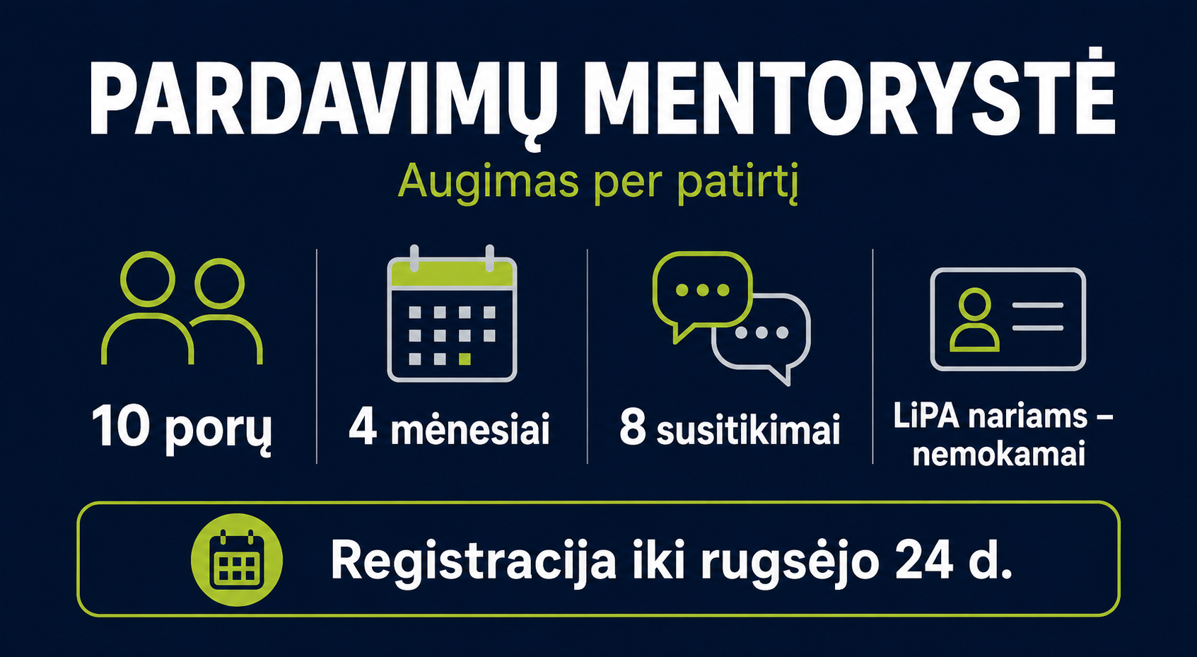 Pardavimų mentorystė – augimas per patirtį: 10 porų, 4 mėnesiai, 8 susitikimai, LiPA nariams nemokamai